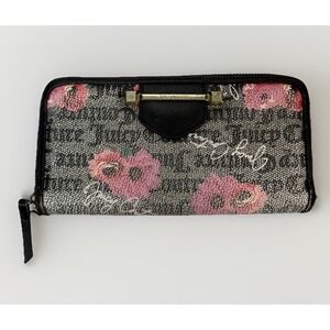 Juicy Couture PETAL STAT Black & Grey Word on the Street Zip Up Wallet